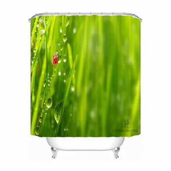 

Custom Ladybugs Drops Grass Shower Bath Curtain Mildewproof Waterproof Polyester Various Sizes#180417-03-20
