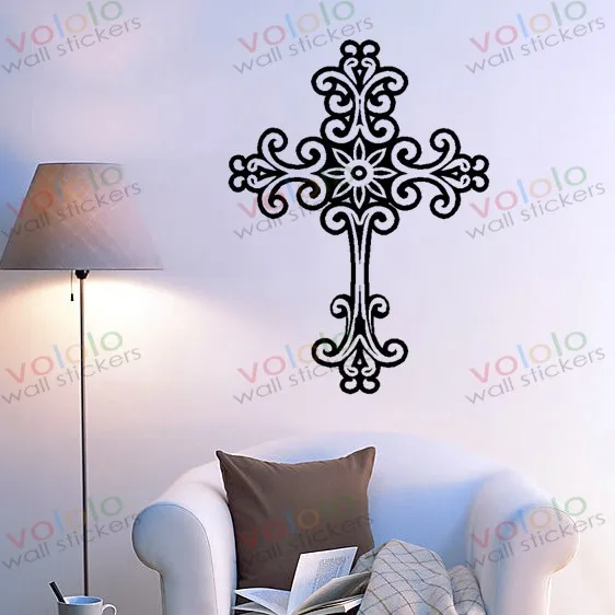 Christian Religious Cross Wall Decor God Cross Vinyl Quote Wall Sticker