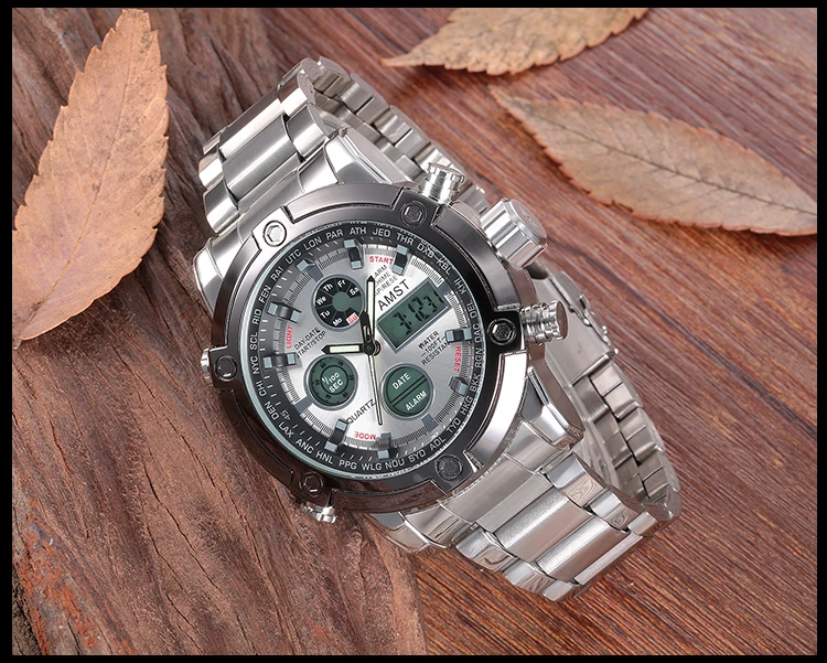  Watch Men Top Brand AMST 3022 Dual Display Wristwatches Luxury Watches Sports Military 50M Waterpro