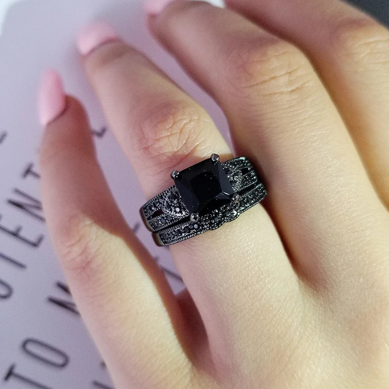 Черный цвет titanium обручальные кольца комплект ювелирных изделий Свадебные классические Обручение кольцо для Для женщин Роскошные ювелирные изделия вечерние подарок на год R4781
