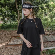 Новая летняя футболка Ms. в европейском и американском стиле с короткими рукавами, Свободный Асимметричный топ Diablo