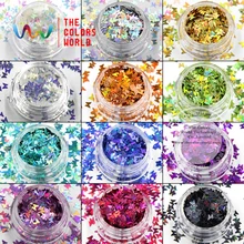 TCT-017 Laser Color (Holographic)  Butterfly shape and 12 kinds Glitter for nail art ,nail gel,makeup DIY decoration