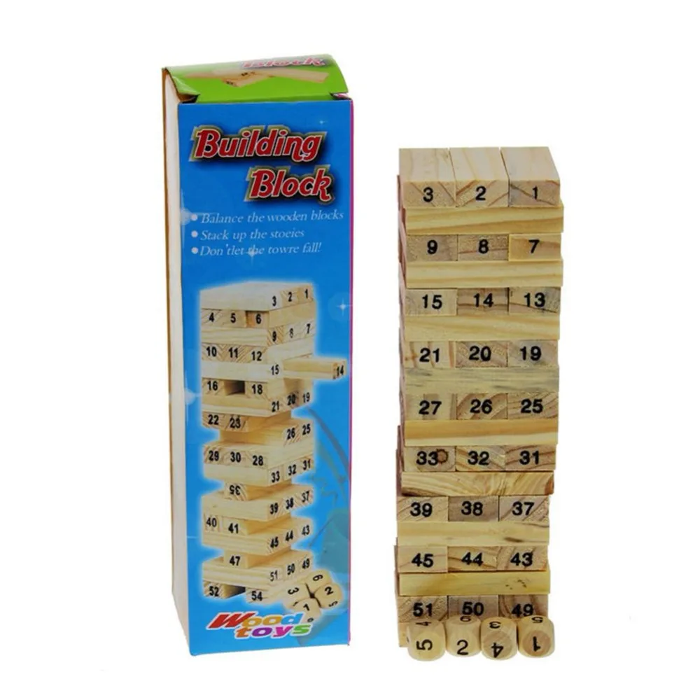 new 54Pcs Wooden Tower Hardwood Building Blocks Toy Domino Stacker Extract Educational Game for Children | Игрушки и хобби