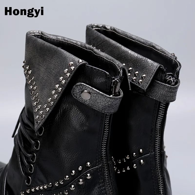 Side Homens Metal Da Color De Baixo Up Boots Zipper À Ankle Showed Designer Feitos As Motocicleta Lace Do Dos Novos Botas Salto Couro Mão vqOZdv4