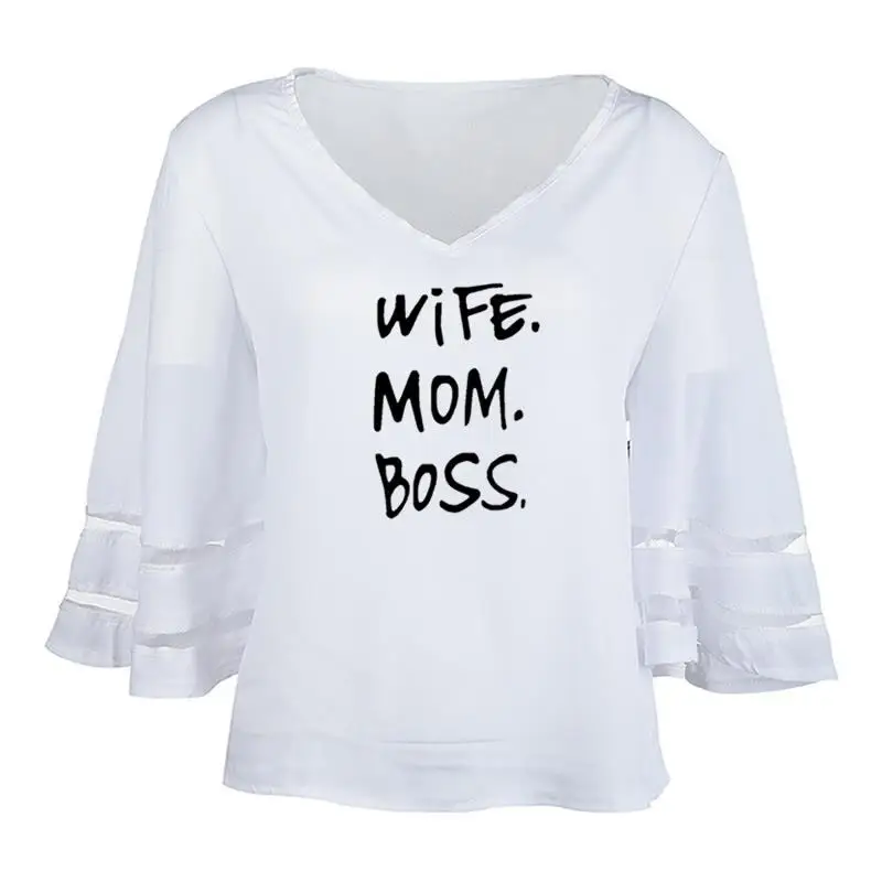 2021 Новая мода жена принт &quotMOM BOSS&quot Топы футболка женский свободный сетки