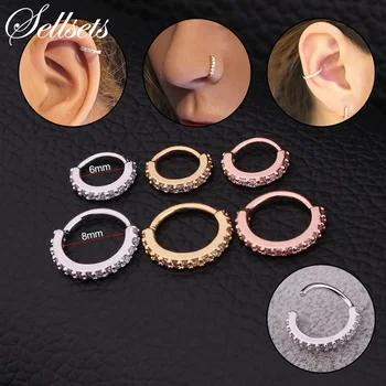 

Sellsets 1Pc Silver And Gold Color Cz Hoop Nose Ring Daith Earring Snug Piercing Tragus Helix Cartilage Earring 2018 New Arrival