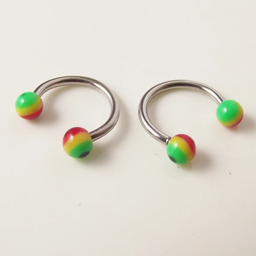 

2 Piece 16G 1.2mm Rainbow Surgical Stainless Steel Circular Barbell Ring Nose Piercing Body Jewelry