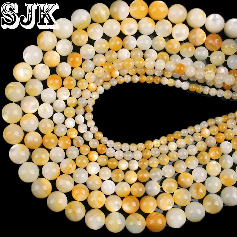 

Natural Yellow Pearl Shell Round Glitter Beads 4 5 6 7 8 9mm Shell Jewelry DIY Handmade Bracelet Necklace Making Accessories
