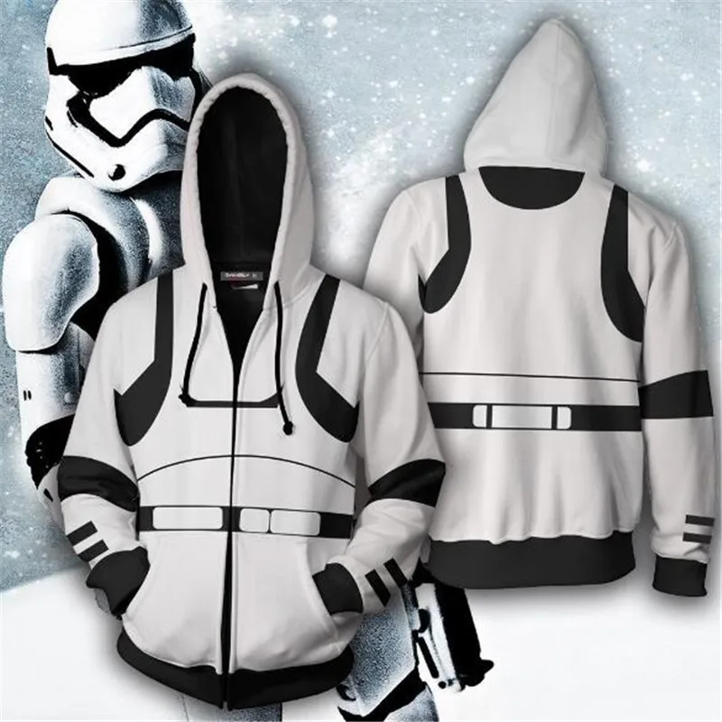 

Movie Star Wars Imperial Stormtrooper Cosplay Costume Zip Hoodie Cosplay Men's and Women's Casual Sports Sweater 2019 Brand New
