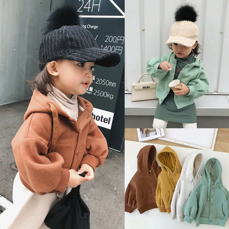 

Kids Winter Solid Plus Velvet Hooded Sweatshirts For Baby Girls And Boys Warm Autumn Children'S Hoodie Cardigan Tops Outwear