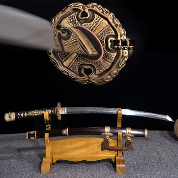 

High quality Handmade Folded Steel under the Solid to Burn Blade Chinese Sword Retro style Katana Full Tang Very Sharp