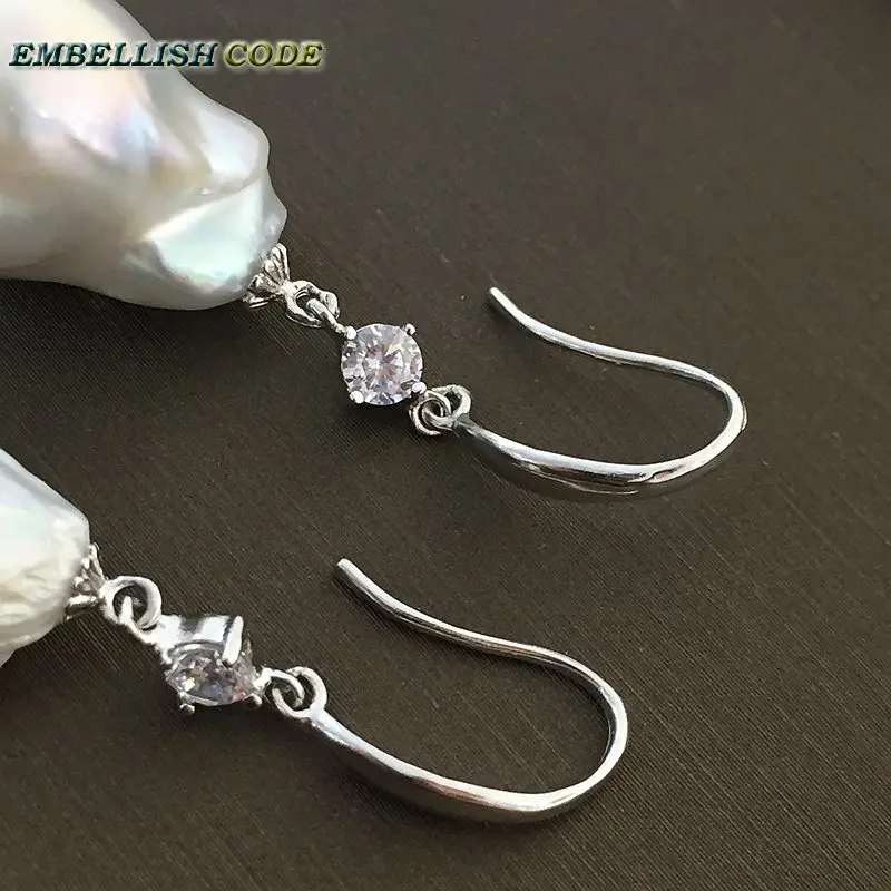 baroque pearls hook zircon style dangle earrings white color flame ball tissue nucleated freshwater pearl for women