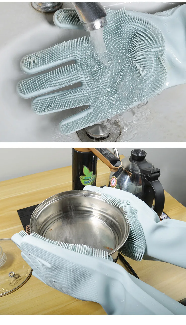 1 пара многофункциональных силиконовых скрубберных резиновых кухонных чистящих перчаток для мытья посуды, уборки дома, ухода за домашними животными, мытья автомобиля