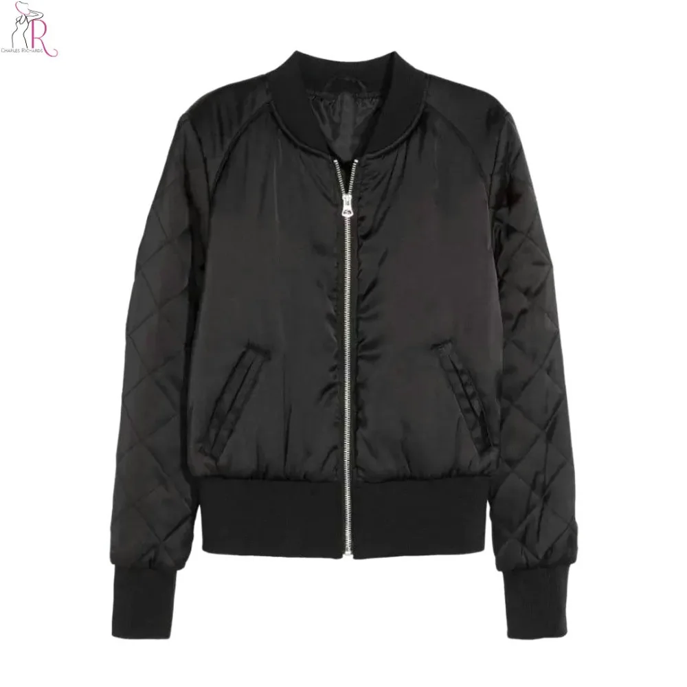 

Women Padded Pilot Bomber Jacket Black Long Sleeve Zipper Up Loose Casual Streetwear Coat Parka 2017 Winter Fashion