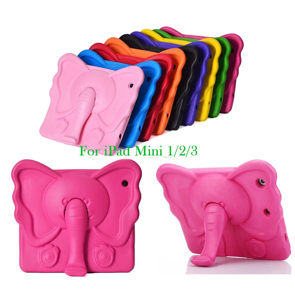 

Hot Sale Tablets Case For iPad Mini 1 2 3 ,Elephant Nose Cute 3D Cartoon Handle Stand Kids EVA Shockproof Case Cover