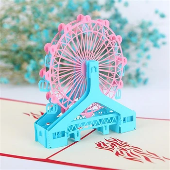 

5Set Casamento 3D Birthday Gift Cards Sky Wheel Handmade Decoupage Creative Kirigami & Origami Greeting Cards With Envelope