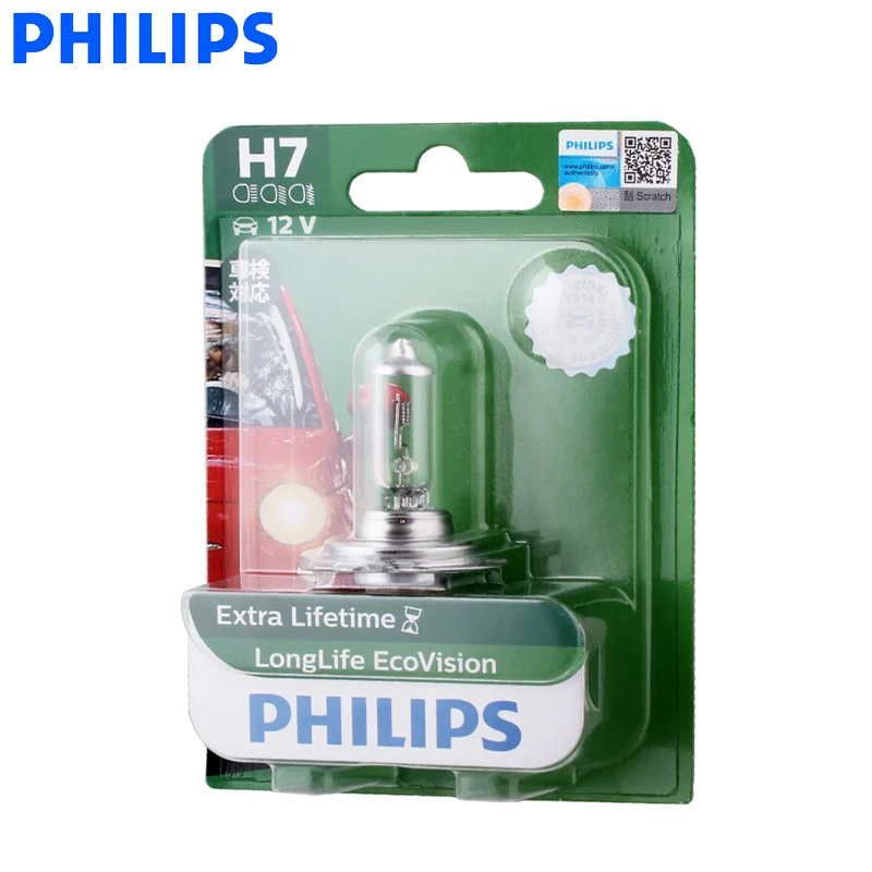 Philips H7 12V 55W LongLife Eco Vision 1500 h, Автомобильная галогенная лампа с длинным сроком службы ECE 12972LLECO B1, 1X