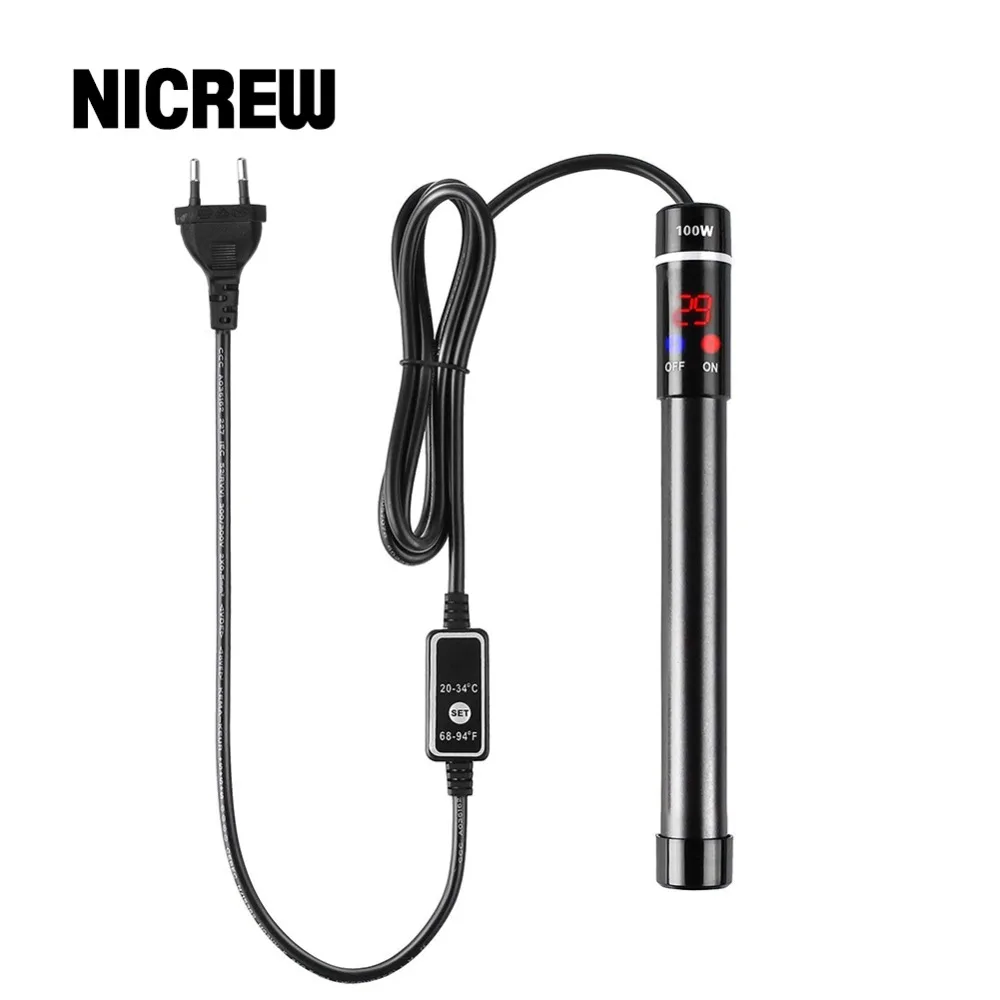 Comprar Calentador de acuario de titanio sumergible NICREW varilla de calentamiento para ajuste de termómetro de acuario 50 W 100 W 300 W accesorios de acuarios