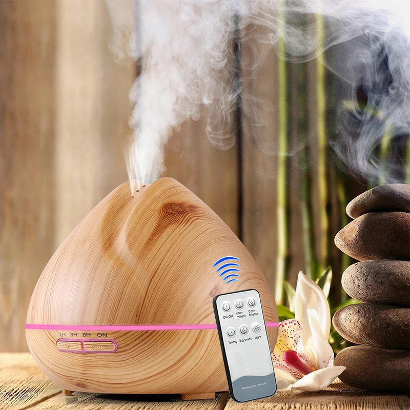 

500ML Remote Control Air Humidifier Aroma Diffuser Wood Grain Aroma Essential Oil Diffuser Aromatherapy LED Lights For Home