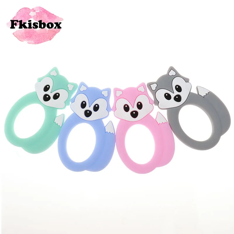 

Fkisbox Cute Fox 5pcs Animal Teether Silicone Teethers Babies Teething Necklace Pendant Accessories DIY Infant Pacifier Chain