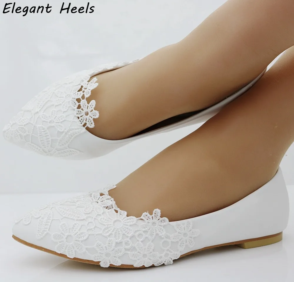 Fashion Ballet Flats White Lace Wedding Shoes Flat Heel Casual Shoes ...