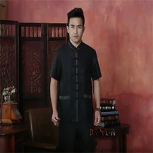 Летнее китайское Для мужчин Шелковый кунг-фу рубашка Топ с коротким рукавом и пуговицы размеры s m l xl XXL, XXXL и розничная