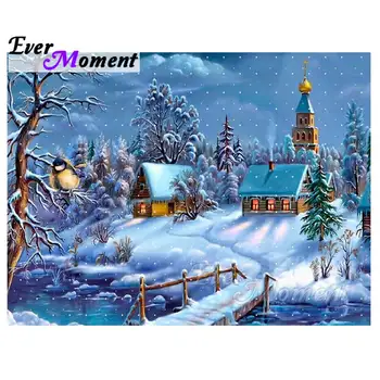 

Ever Moment Snow Christmas House Diamond Painting Handmade Rhinestone 5D DIY Diamond Embroidery Needlework Stones S2F1234