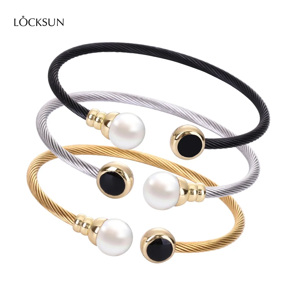 Locksun Fashion Adjustable Stainless Steel Bracelet Charm shell Pearl Bangle Armband Voor Vrouwen Zilver Kleur Accessory Gift | Украшения и