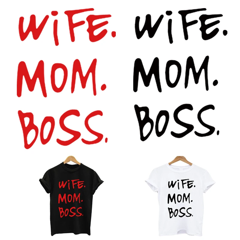

stickers for clothes WIFE MOM BOSS patches iron on transfer ironing printing for clothing Applications patch on clothes applique