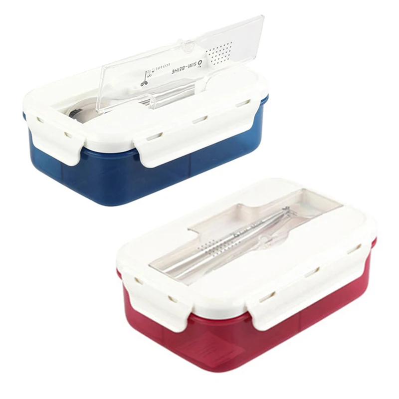

1000ML Creative Bento Box Plastic Square Microwave Three Crisper Dinner Plates Students Sub-grid Large Lunch Box Food Container