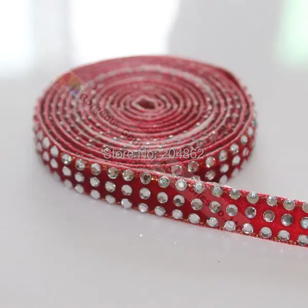 

10yards 3 rows Red White Navy Blue Velvet Diamante Ribbon Clear Crystal Rhinestone Tape Trim For DIY Browband Garment decoration