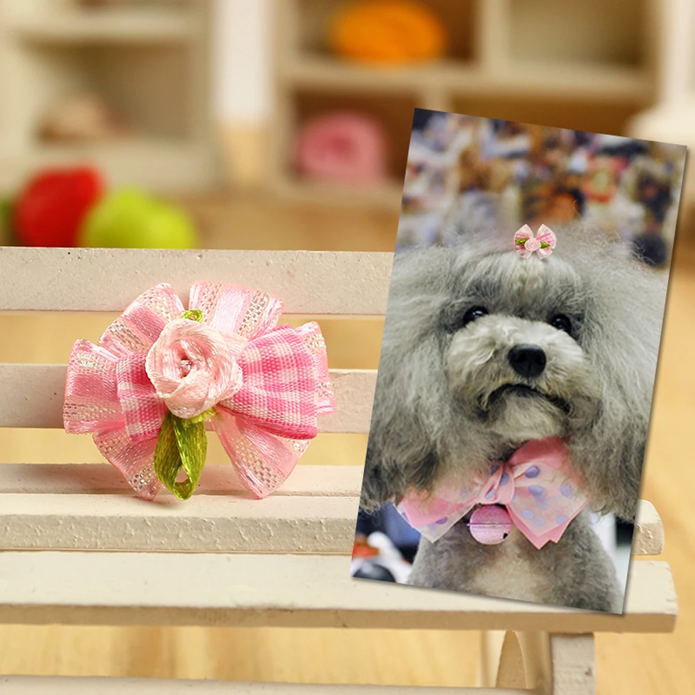 Pink Flower Dogs Hairbow Pet Puppy Cats Head Wear Dog Grooming