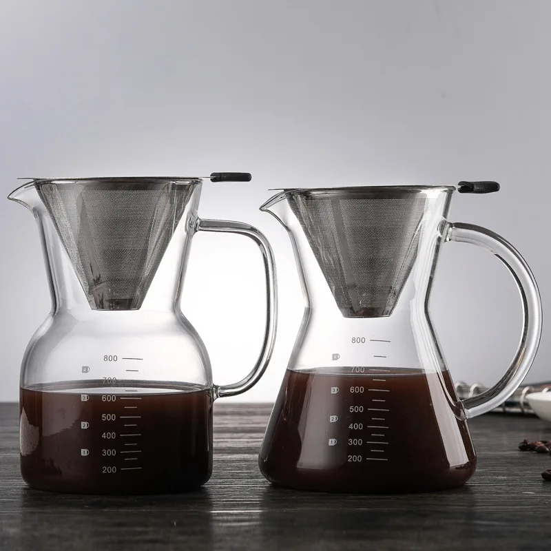 

800ml Coffee Pot Glass Reusable Coffee Filters Stainless Steel Coffee Percolator Drip Kettle Tea Infuser Strainer Water Bottle