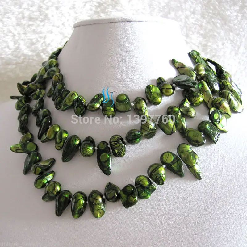 

Miss charm Jew.357 47" 7-8mm Green Black Wave Baroque Freshwater Pearl Necklace Strands Jewelry AAA