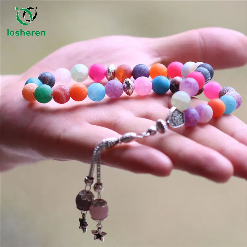 LOSHEREN натуральные Агаты цвета камня Tasbih 33 бусины металлическая кисточка