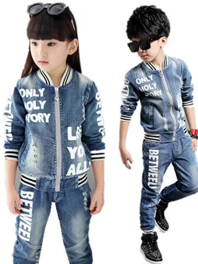 Free shipping 2015 autumn children s clothing denim jacket letter kids jacket girls clothes boys clothes