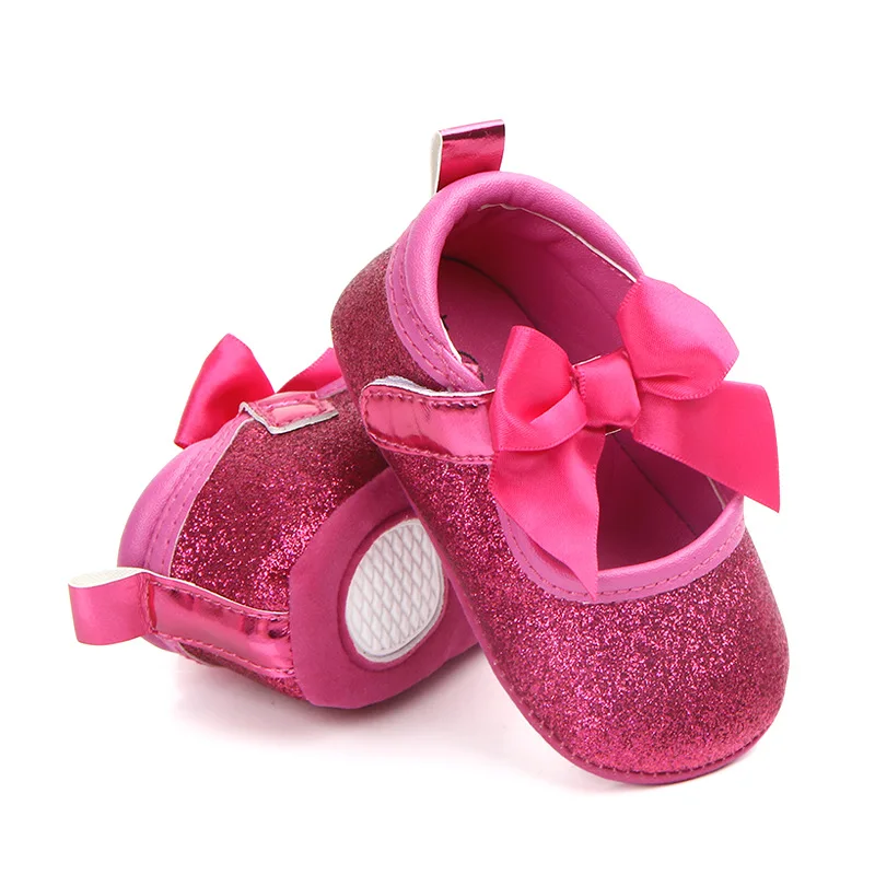 Сезон: весна–лето для маленьких девочек блестки бантик принцесса обувь для новорожденных мягкая подошва с защитой от скольжения, детская