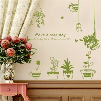 

Pastoral style Potted basket combination wall stickers living room home decoration art decals wallpaper glass window sticker