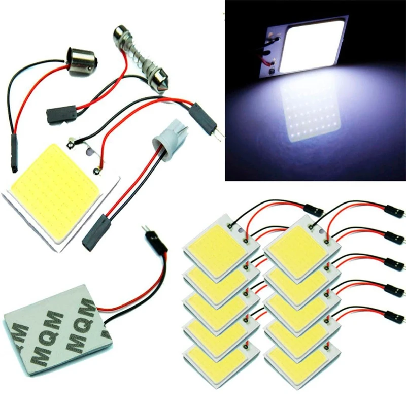 

10 pcs 24 SMD COB LED Panel Dome Lamp Car Interior Reading Plate Light Roof Ceiling Interior Wired Lamp BA9S/T10/Festoon Adapter