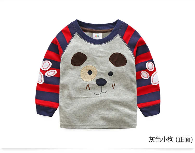2018 Spring Autumn For 2-8 9 10 Years Children Cotton Striped Color Patchwork Cartoon Animal Baby Kids Boys Long Sleeve T-Shirts (32)