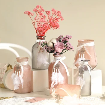 

Creative Ins-style fog -colored glass vase Pink/grey small vase Hydroponic Dried Flower glass containers Home Wedding Decoration