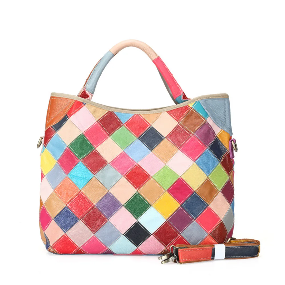 

Caerlif high quality 2017 womens shoulder genuine leather handbag colorful splicing Top-handle women's fashion shoulder bag