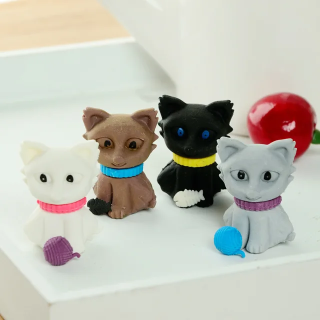 1set Creative Pet cat Shape Rubber Toy Eraser Student Learning
