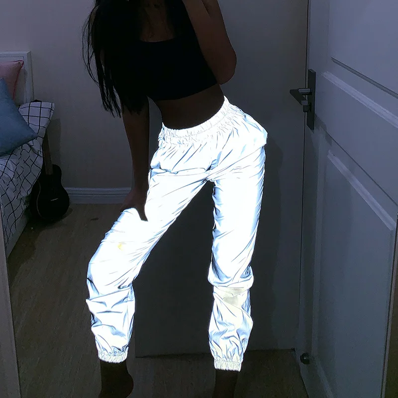 

Reflector Pants Europe and the United States 2019 new casual pants female star with loose legs spring out of the streetfluor