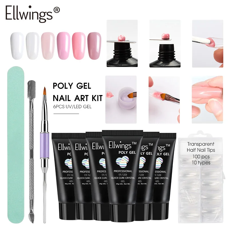

Ellwings 10pcs Clear Pink Nail Poly Gel Varnish Set Polish Quick Builder Poly gel Nail Extension Camouflage UV LED Hard Lacquer