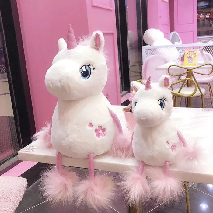 Набивной каваи мягкий Единорог прекрасный единорог с длинным хвостом плюшевые детские игрушки для детей креативный подарок на день рождения для девочек друзей - Цвет: white and pink