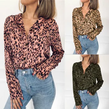 

Fashion Leopard Women Lady V Neck Blouse Shirt Clothing Casual Summer Autumn Long Sleeve Tops Shrits