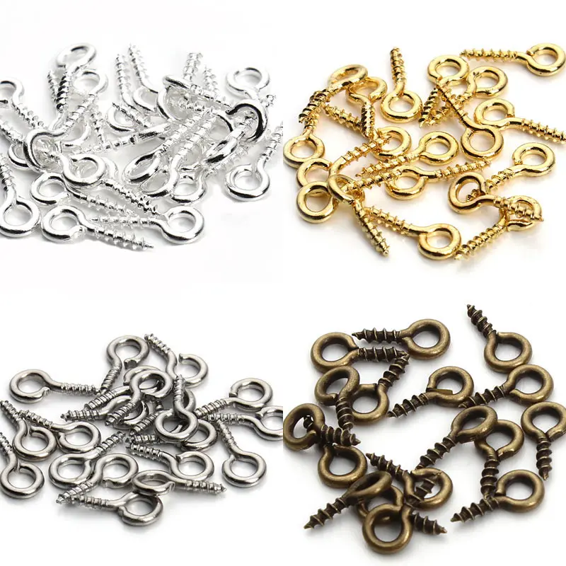 200pcs/lot 10*4mm 4colors Metal Screw Eye Pins For Pendant Iron Screw