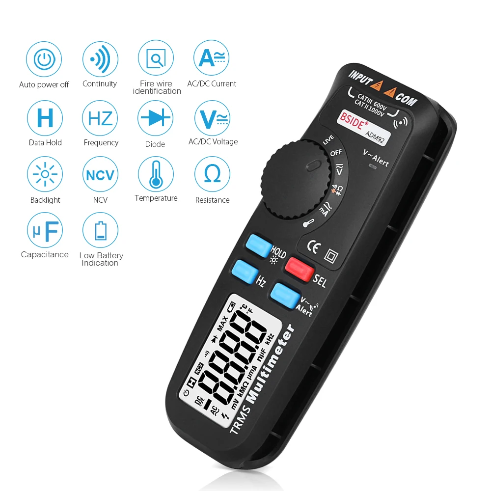 

Digital Multimeter 6000 Counts Backlight Mini Multi Meter Ammeter Voltmeter Ohm Voltage Current Frequency Temperature Tester