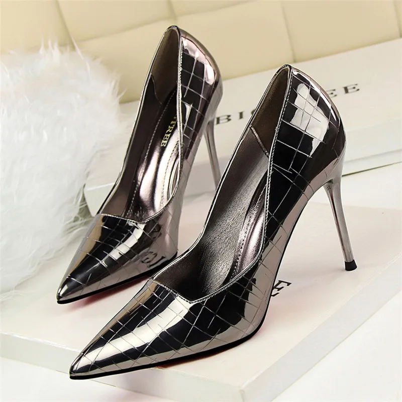

Hot Sexy Stone Pattern Party Shoes Women's Pumps Pointed Toe Patent Leather High Heels Shoes Female Shallow Office Shoes
